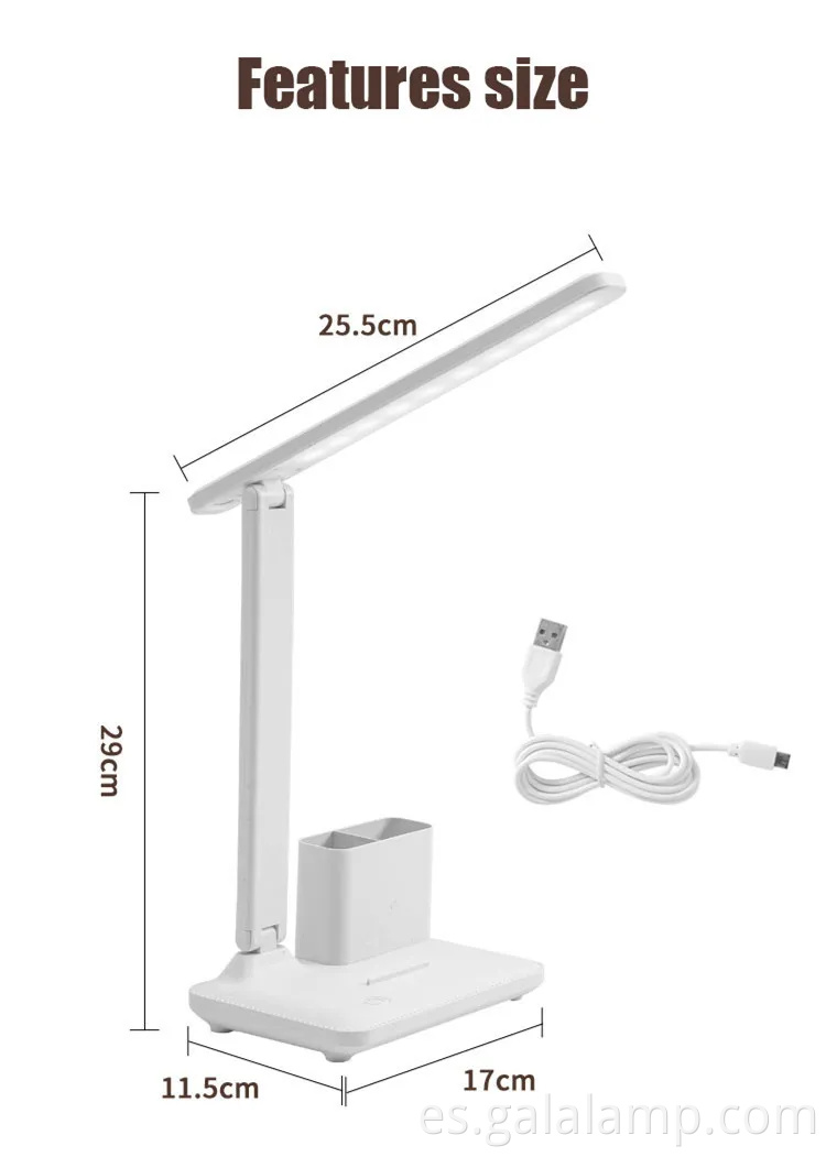 Lámpara de mesa plegable recargable moderna con soporte para bolígrafo